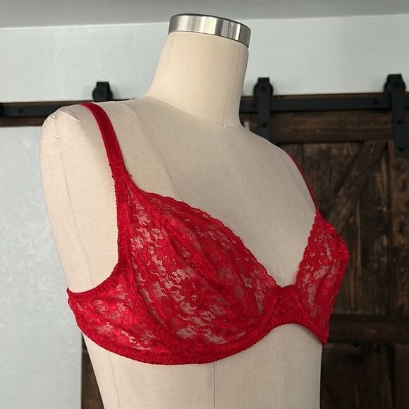 Vintage Vanity Fair lace unlined red bra 36B - Picture 2 of 9